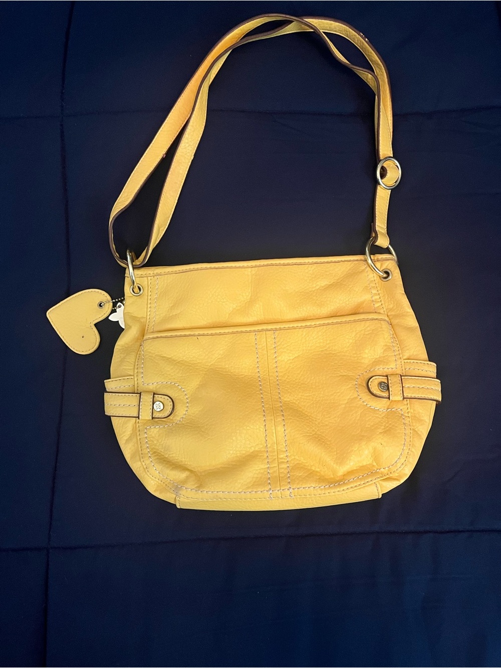 Kim Rogers Yellow Pebbled Leather Shoulder Bag with Heart Charm